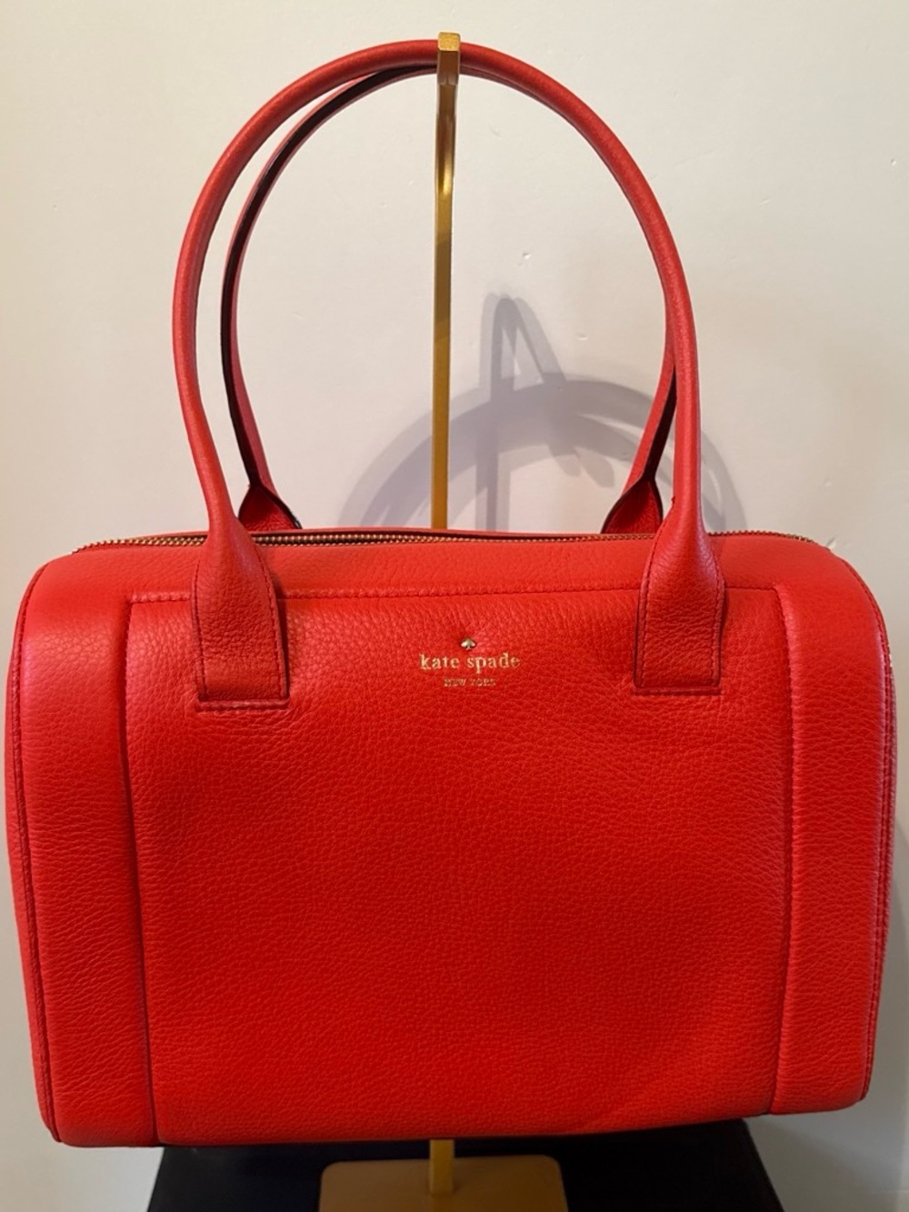 Kate Spade Mansfield Liv Leather Satchel in Persimmon Red